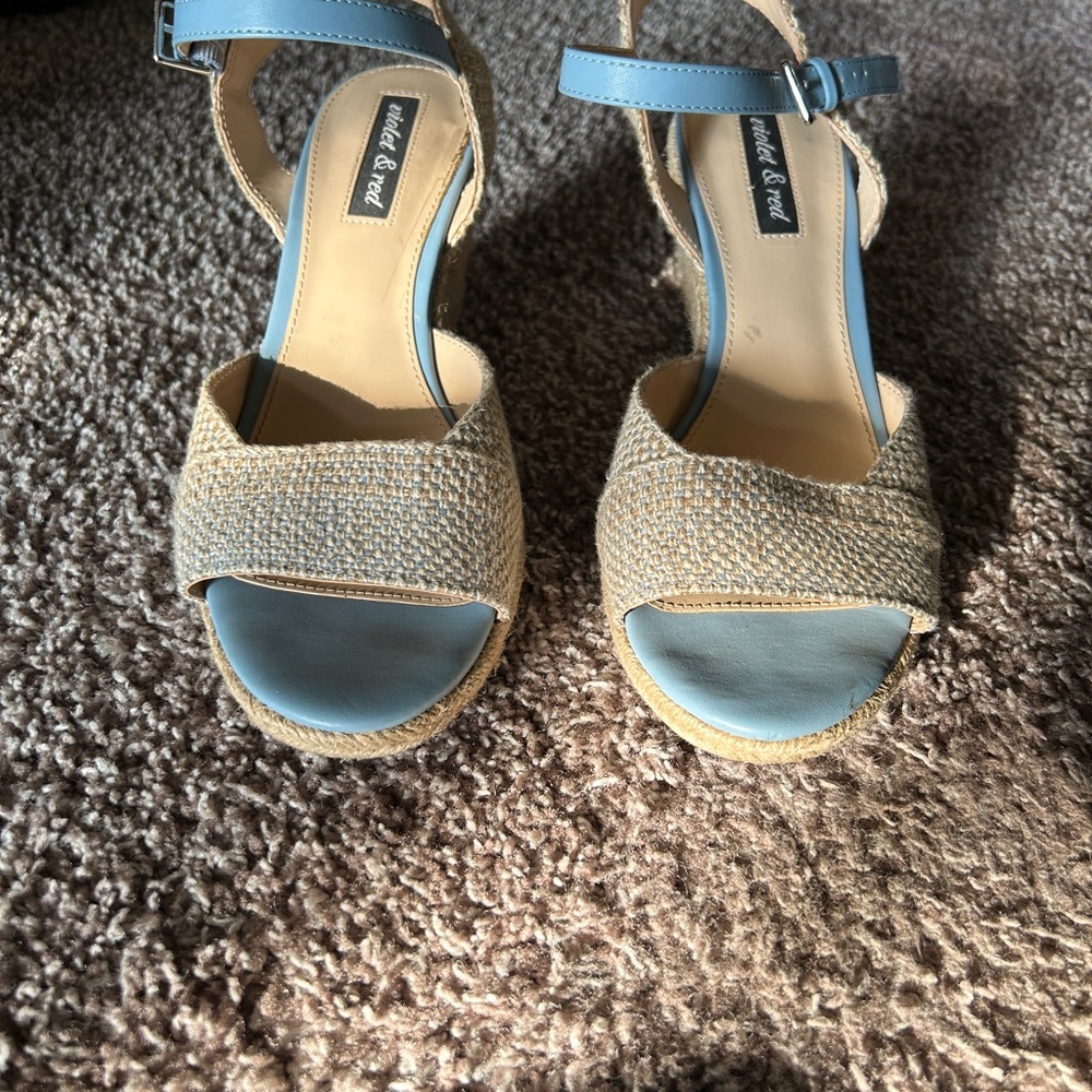 Women's Blue and Tan wedges, size 10 W